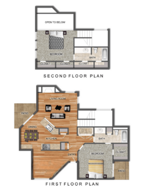 Floor plan for 2 beds, 2 baths, 1250 sqft